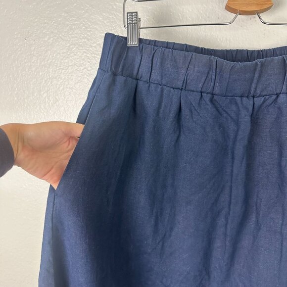 Quince 100% European Linen Maxi Skirt L Deep Navy Minimalist Modest Side Slit - Picture 6 of 10